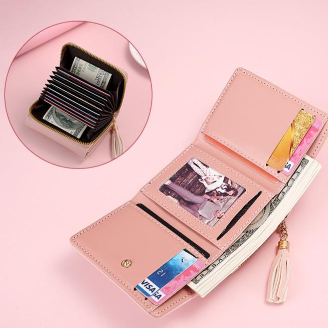 IELGY Women's Wallet PU Leather Short Mini Zipper Cartoon Three-fold Buckle Card Bag