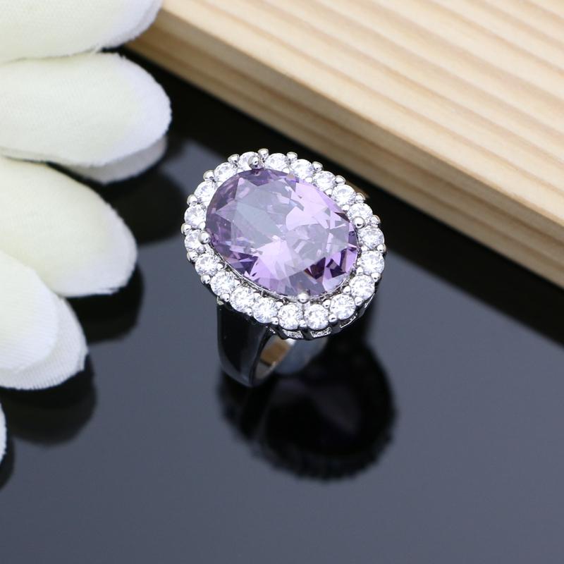 Purple Gem Amethyst 925 Silver Jewelry Sets Earrings Rings Accessories Women Wdding Monkey Necklace Set