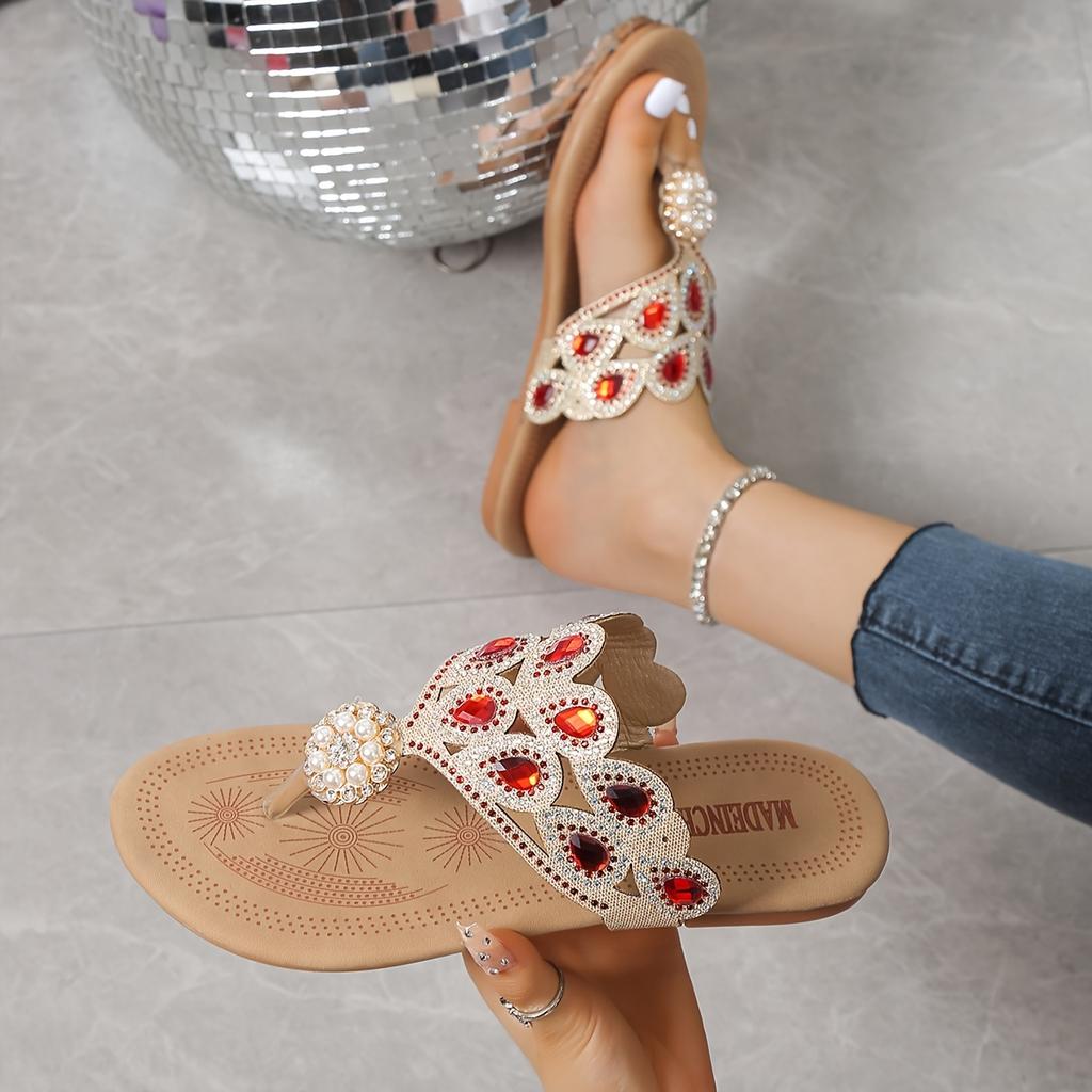 Women'S Pearl-Embellished Flat Sandals