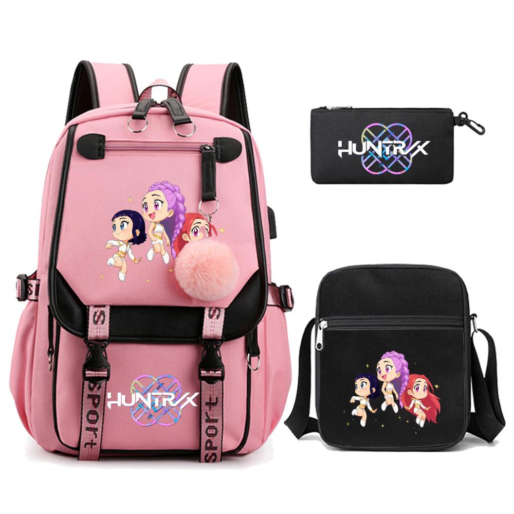 

3Pcs/set K-pop Demon Hunters Printed Backpack with Shoulder Bag Pencil Case for Teenager Girl Boy Bookbag Large Capacity Travel Bag Kid Gift Rucksak