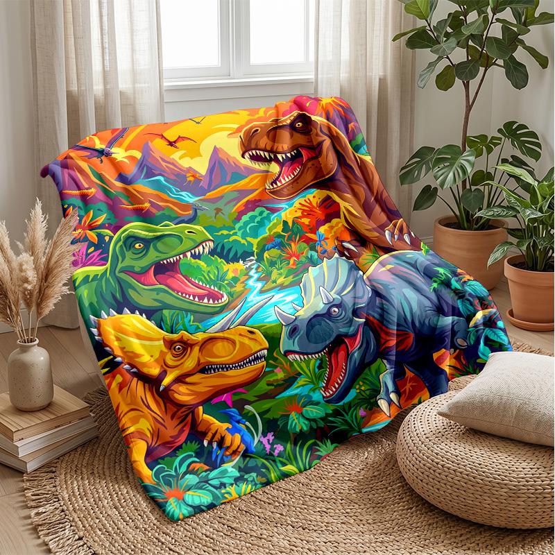 Dinosaur Adventure In Paradise Blanket Personalized Name Flannel Blanket Soft Cozy Plush Throw for Sofa Bed Lightweight Home Decor