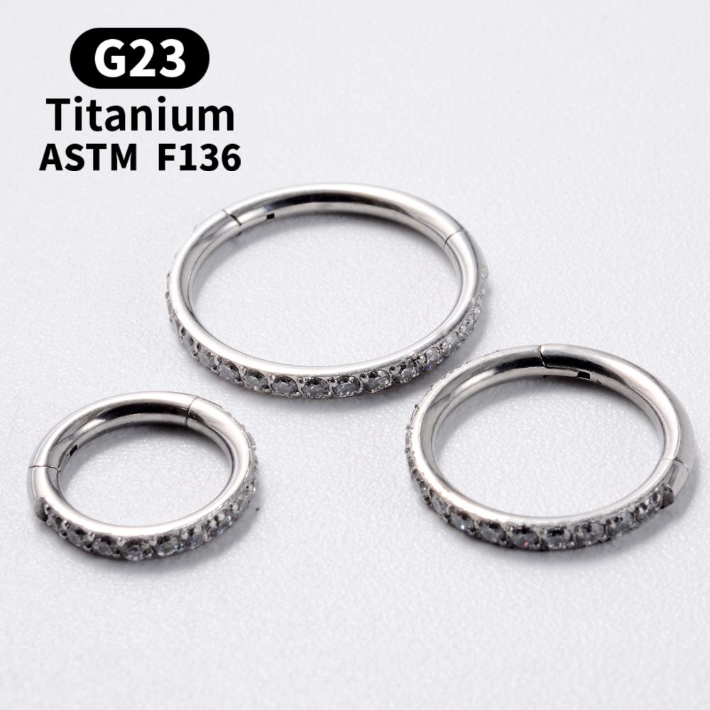 18G/16G Women's Round Earrings G23 F136 Titanium Nose Ring Hinge Clicker Open Diaphragm Nose Ring Fashion Lady Piercing Jewelry