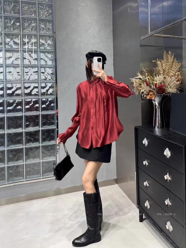 Elegant Silk Brocade Ruffle Collar Blouse for Women - Spring 2026 Arrival
