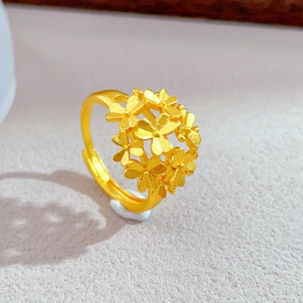 Gold Plated Floral Adjustable Ring Copper Gold Jewelry Accessories Peony Rhinestone Rings  Wedding