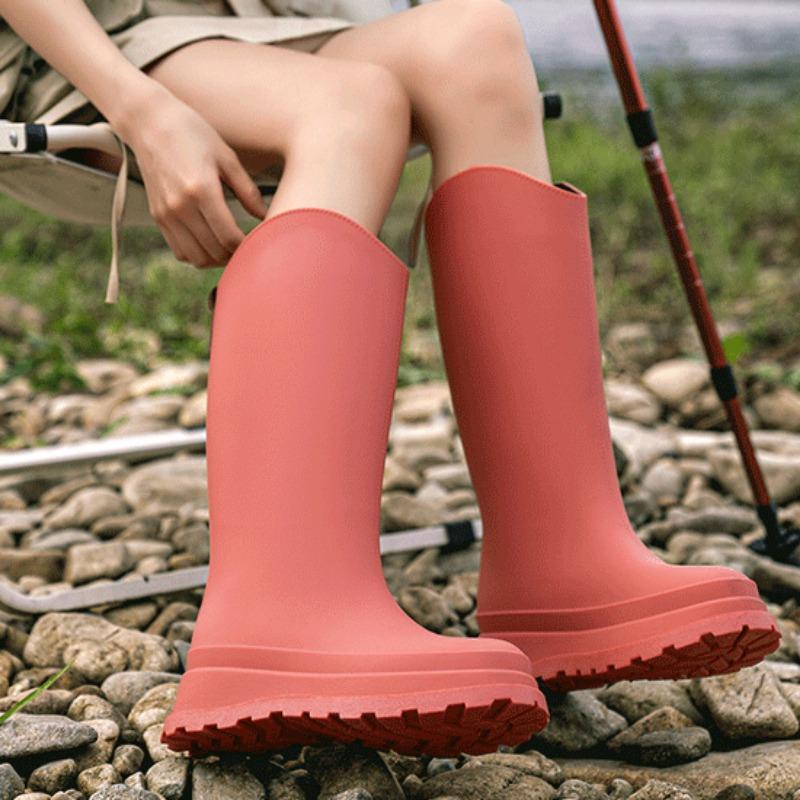 Women's Fashion Versatile Adult Fleece Tall Rain Boots