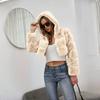 Y2k Streetwear Women Autumn Winter Faux Fur Coat Hooded Cropped Jacket Fur Coat Long Sleeve Cardigan Soft Tops Vintage Harajuku