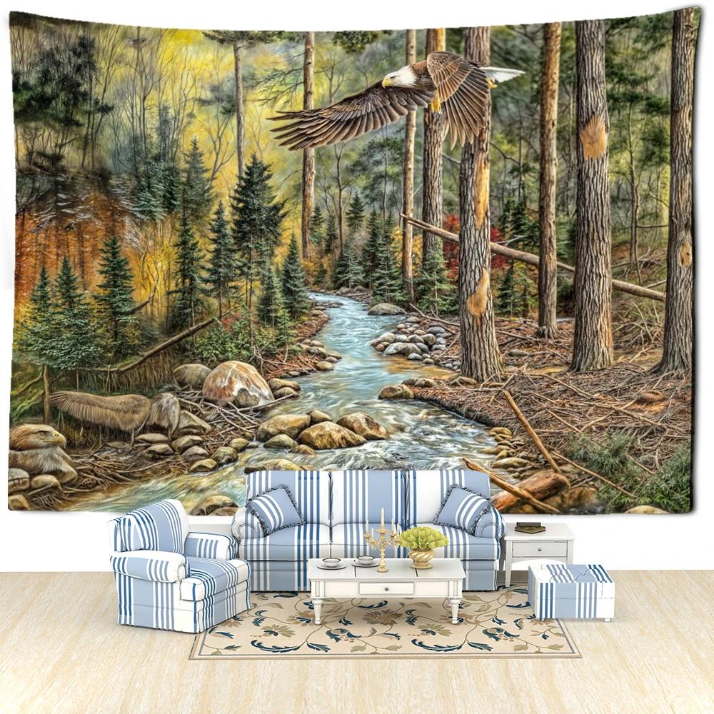 Eagle Creek Forest Landscape Tapestry Wall Hanging Vintage Simple Art Bohemian Hippie Dormitory Bedroom Home Decor