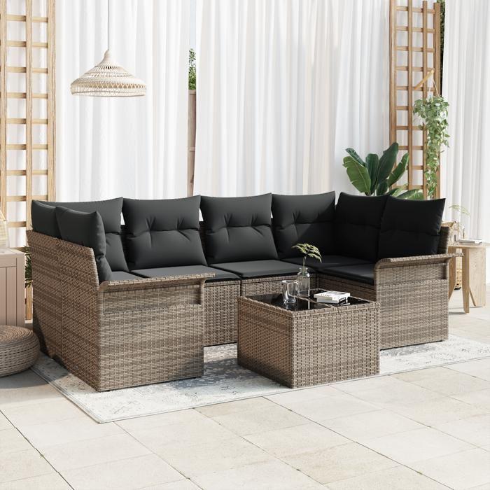 VidaXL Ensemble de canapés de jardin 7 pièces avec coussins gris poly rattan 3345259