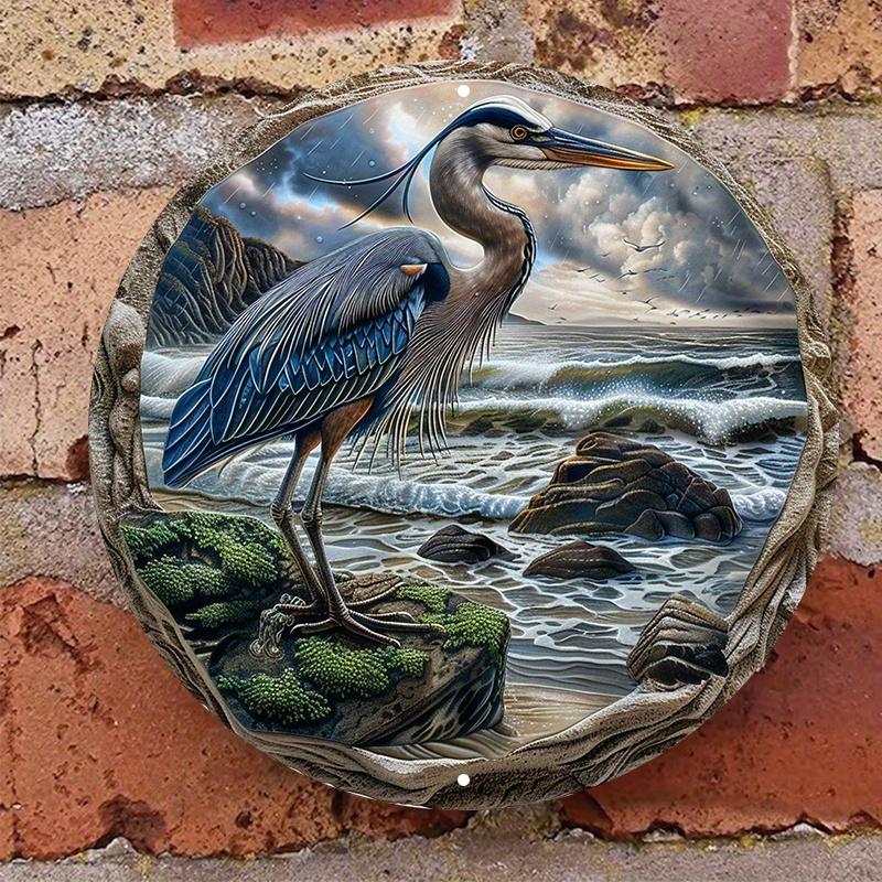 Blue Heron Wooden Plate, 8x8 Inch, Durable and Proof, Suitable for Door or Wall Decoration, Art Home Decor, Easy To Hang