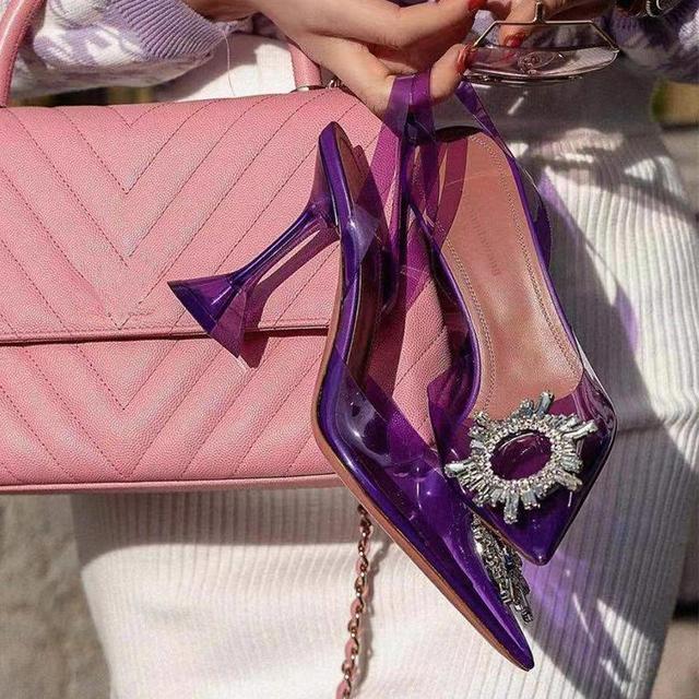

Новые туфли-лодочки со стразами, женские прозрачные туфли на высоком каблуке, пикантные модные вечерние свадебные туфли с острым носком, женские Sandalias De Las Mujeres 40 фиолетовый