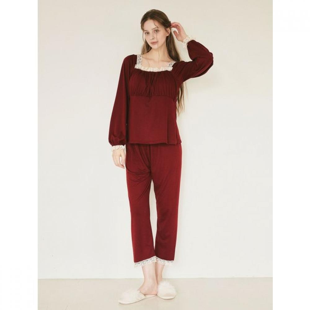 Lunaluz Women Square Neck Bra Cap Long Sleeve Pajamas Two Piece 2c 