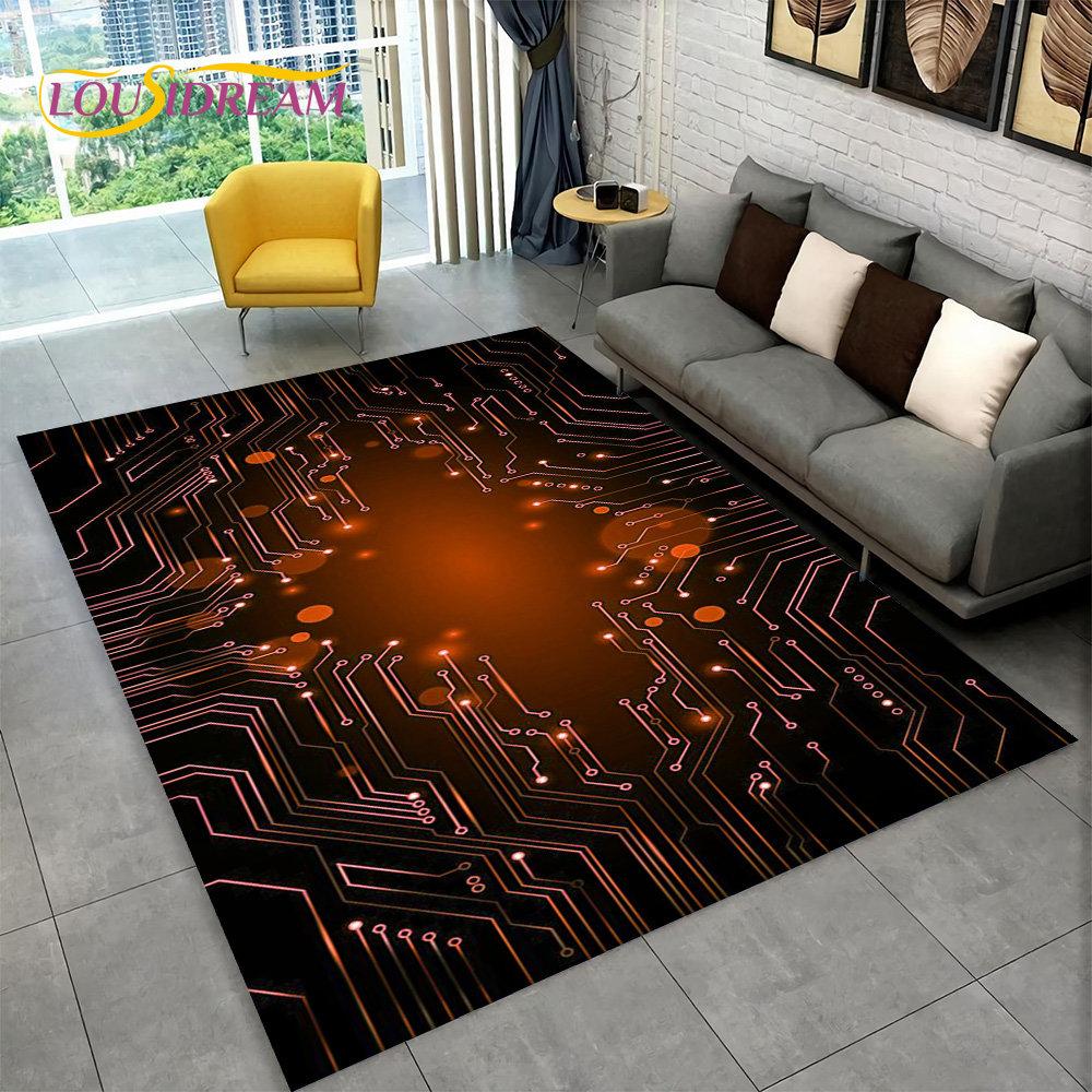 3D Chip Circuit Board Area Rug,Carpet Rug for Home Living Room Bedroom Sofa Play Room Doormat Decor,Kid Game Non-slip Floor Mat