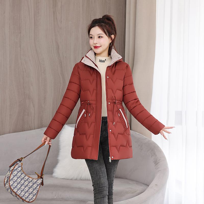 Stylish and Warm: Plus Size Hooded Korean Style Mid-Length Coat for Women