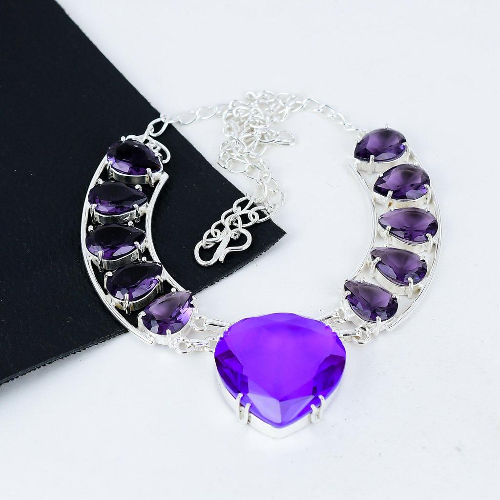 Zierliche Amethyst Edelstein Handgemachte 925 Sterling Silber Elektroform Halskette, Amethyst Silber für Frau Unisex Anhänger Thanksgiving Geschenke
