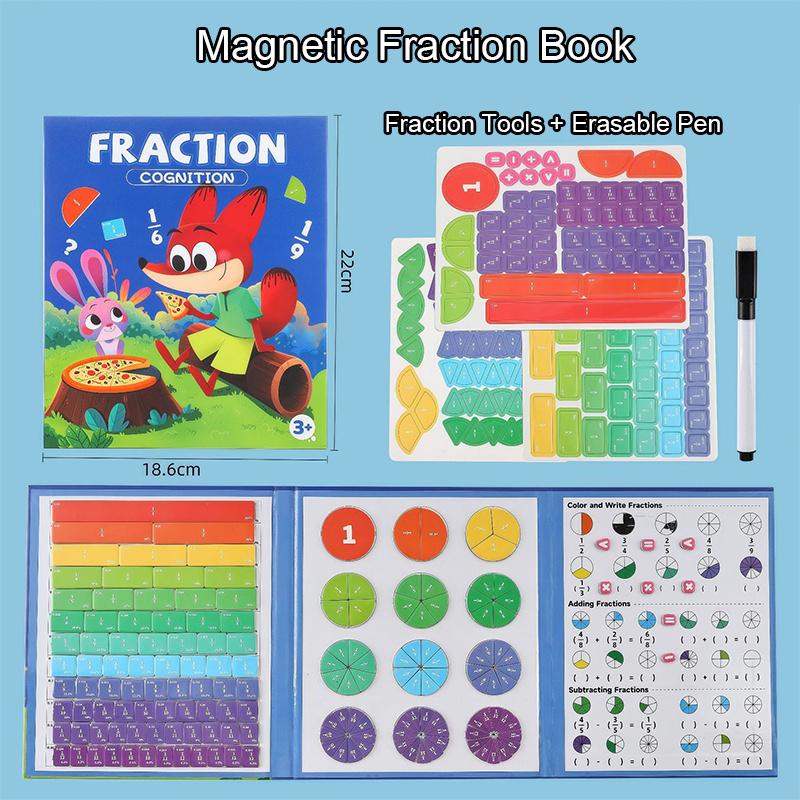 Magnetisches Bruchlernspielzeug für Kinder - Dreifach faltbare pädagogische Mathe-Scheibe mit visuellen Teilungspuzzles