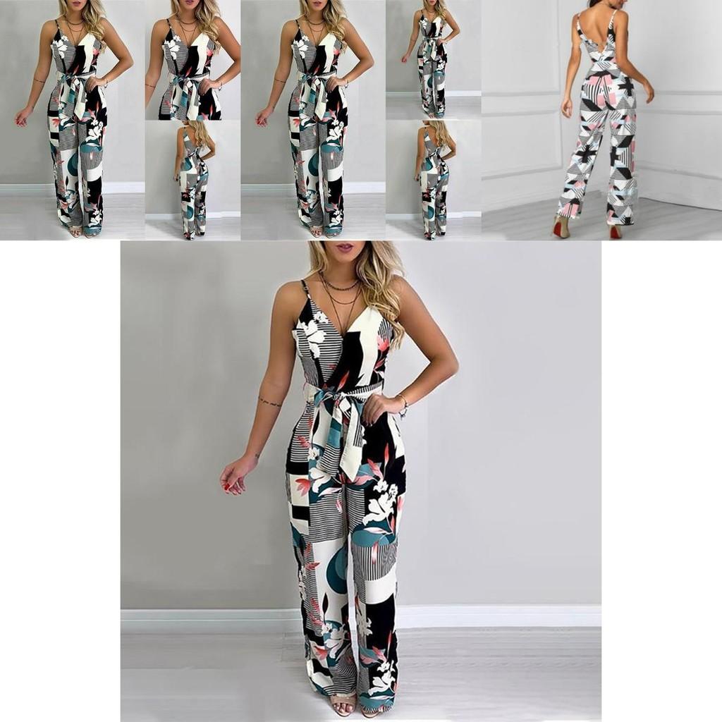 Elegant Multicolor Women Strappy Wide Leg Long Playsuit With V-neck Design