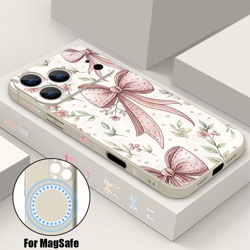 Pour Coque iPhone 17 Pro Max Motif Nœuds Papillon Soyeux de Luxe Magnétique Pour Magsafe Coque Souple Pour iPhone 16 15 14 13 Pro Max 17E 16E