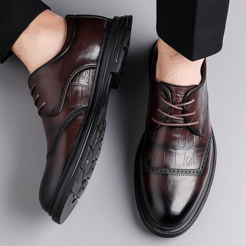 High End Brand Men's Business Dress Shoes Trendy Brogue Shoes Thick Soled Interview Conference Versatile Men's Leather Shoes