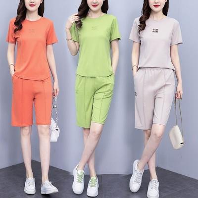 Dámský ležérní oblek Letní móda Věk snižující Západní styl Slim Tričko Crop topy Šortky ke kolenům 2 Dvoudílný set