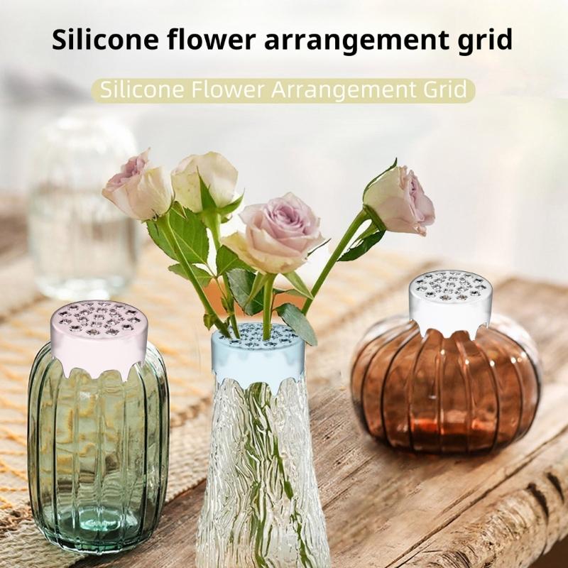 Silicone Grid Insert Flexible Floral Stem Holder For Floral Arrangements And Makeup Brush Storage