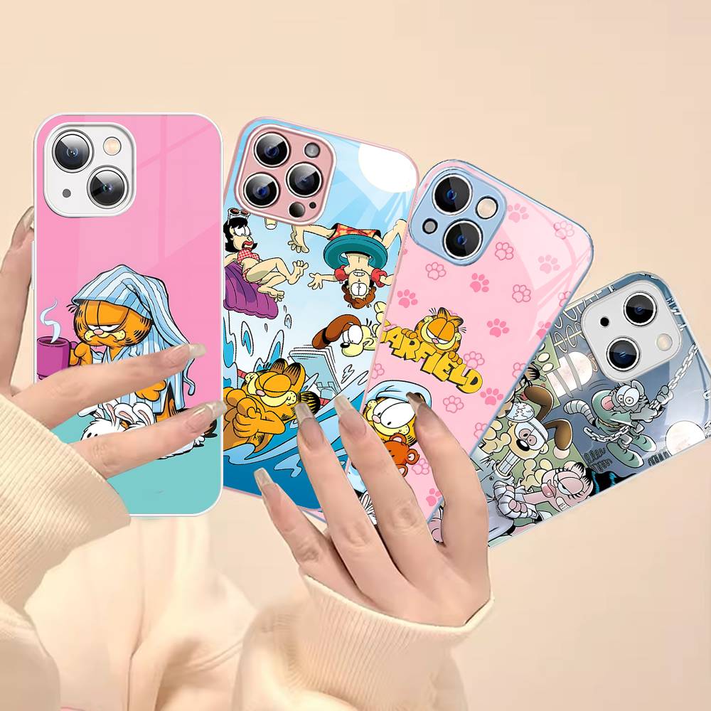 Kawaii Classic G-garfields Cat Tempered Glass For Iphone 14 13 12 11 Pro Mini XS MAX 14Plus X XS XR Cover