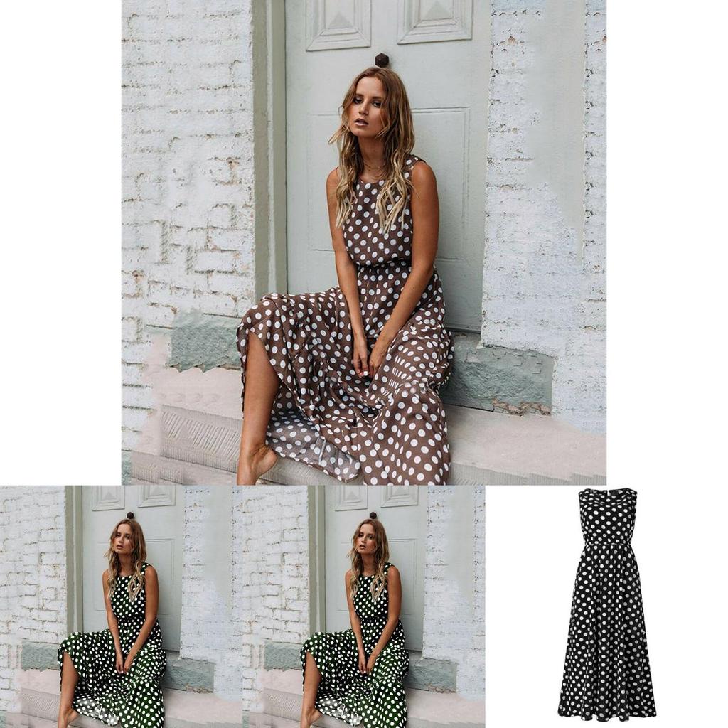 Stylish Womens Sleeveless Polka Dot Maxi Dress Perfect For Summer Beach Holidays