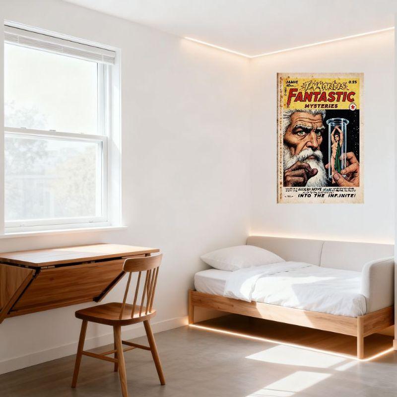 Vintage Fantastic Mysteries Comic Book Cover Tin Sign - Yellow Border Starry Background Retro Metal Poster for Bar Pub Home Wall