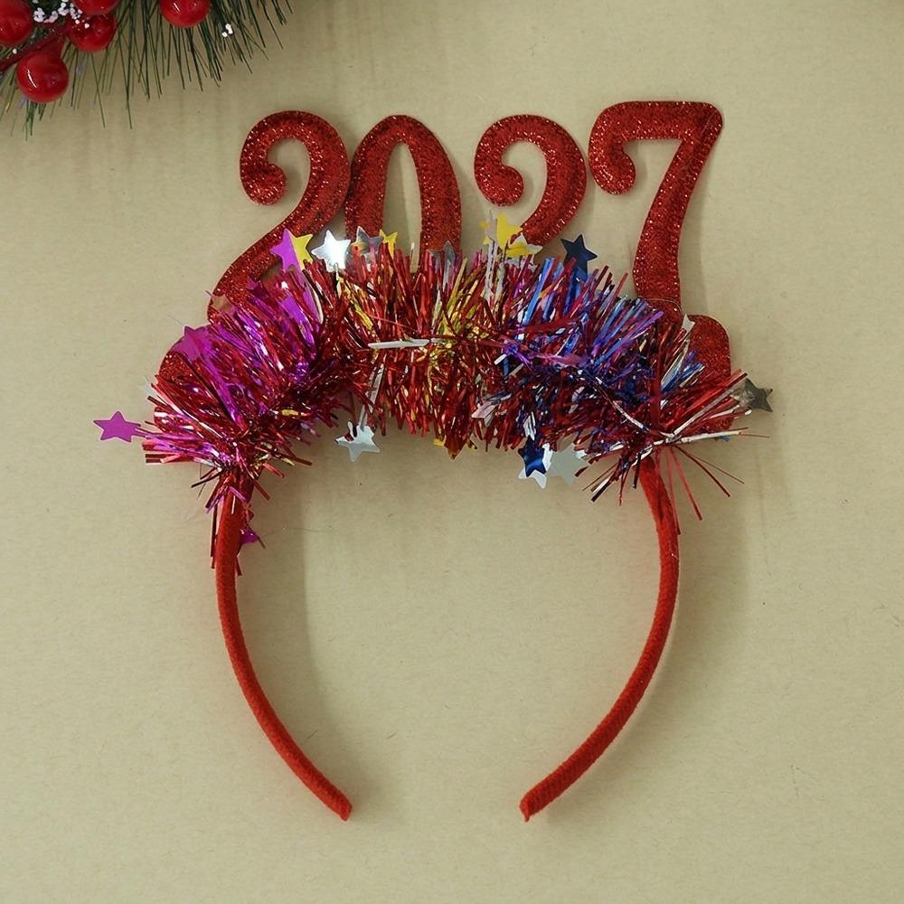 Creative Light‑Up 2027 New Year Headband Glitter Star Tinsel Christmas Head Hoop Flexible Colorful Party Hair Accessory Carnival