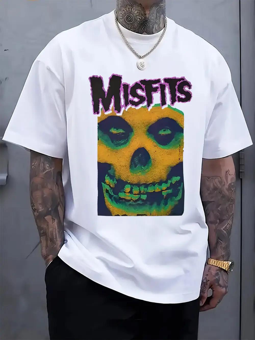 Misfits Graphic Skull Tee - Black Casual Crew Neck Short Sleeve T-shirt with Vibrant Skull Design XXXXL