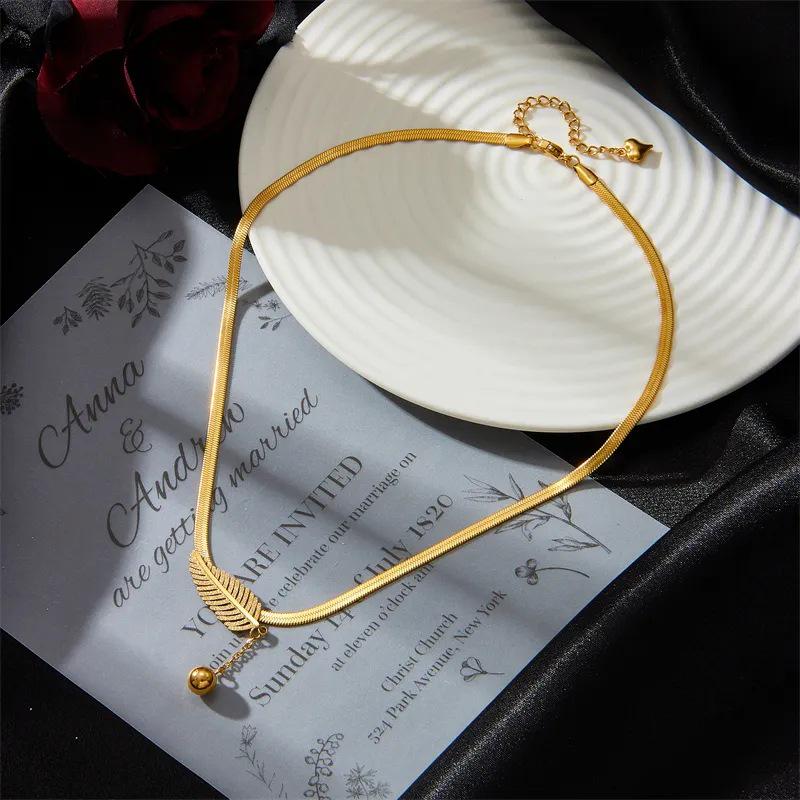 Gold-Plated Frosted Leaf Pendant Necklace with Snake Chain for Women