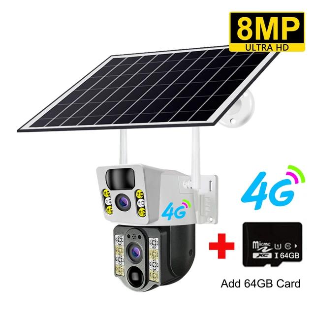 8MP 4K Wireless Solar 4G Sim Outdoor Dual Lens Wifi IP Camera PIR Night Vision V380 Pro CCTV Security Protection Monitor