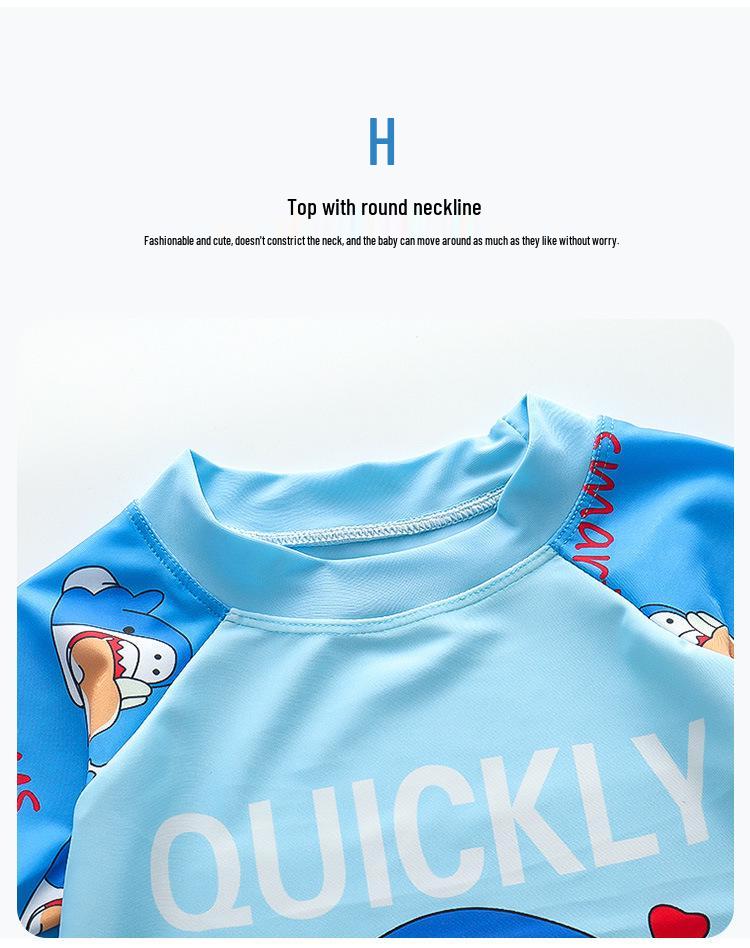 Chłopięcy Kreskówkowy Zestaw Kąpielowy z Krótkim Rękawem z Czepkiem i Kąpielówkami (Lato 2024)