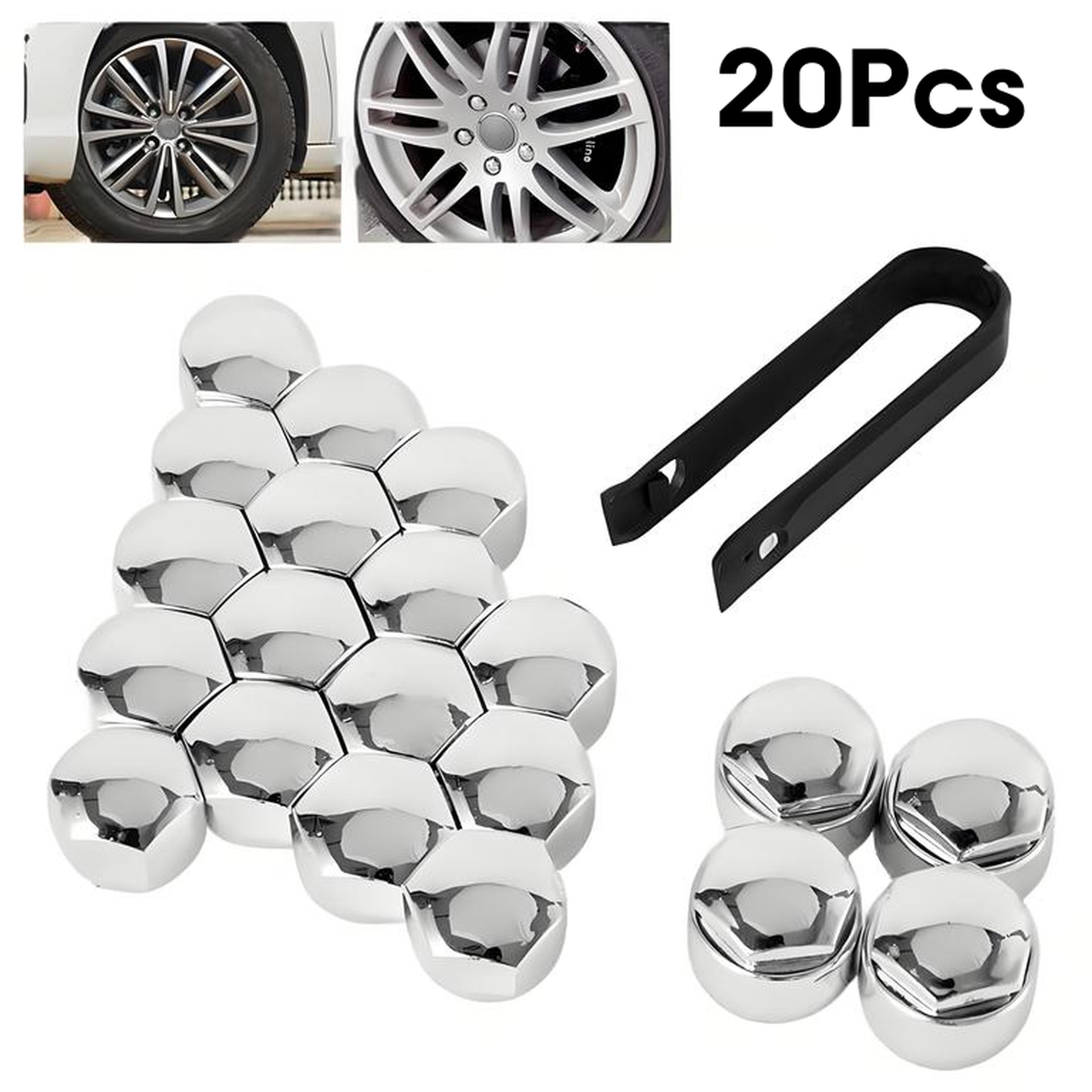 

20Pcs Wheel Nut Cap 17mm Chrome Wheel Bolt Nut Caps Covers Universal Tyre Nut Covers including 16 Standard Sizes 4 Locking Size