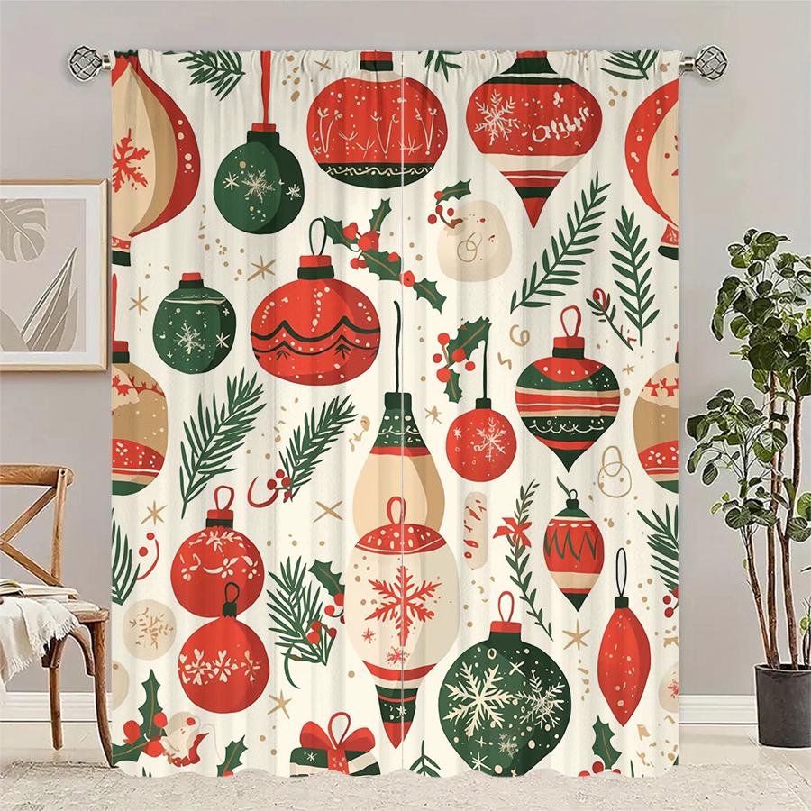 

2pcs- Christmas pine branch printed curtains pole bag curtains Christmas decorations home decorations room decorations 100*130 HOOK 1pcs