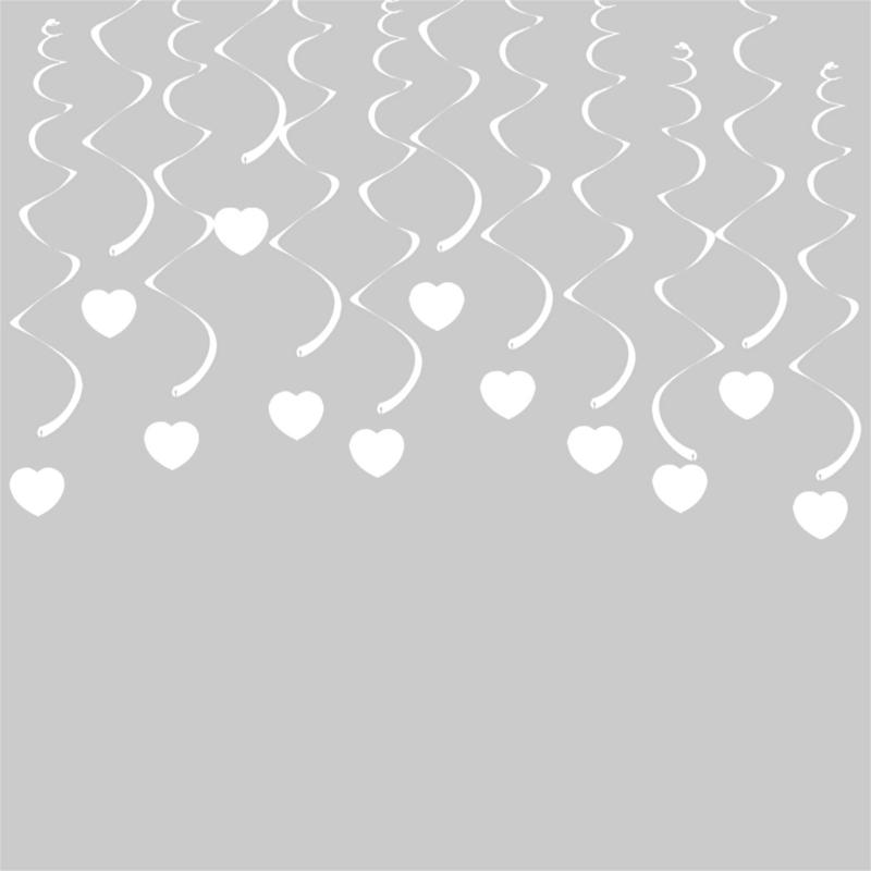 30pcs White Heart Spirals Streamers Set Hanging Decoration For Wedding Birthdays And Festival Celebration House Decors