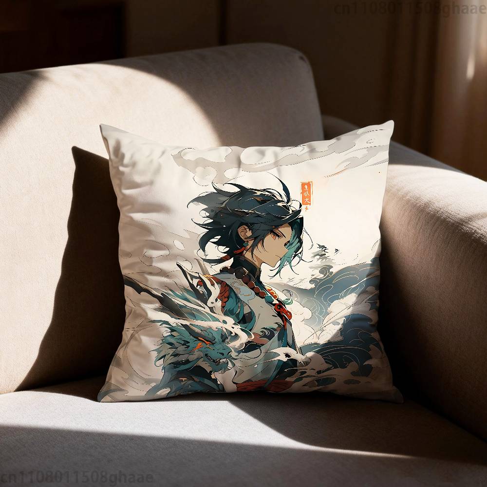 GGenshin Impact Xiao Pillow Case Sofa Living Room Bedroom Headboard Backrest Cushion Square Cushion Nap Time