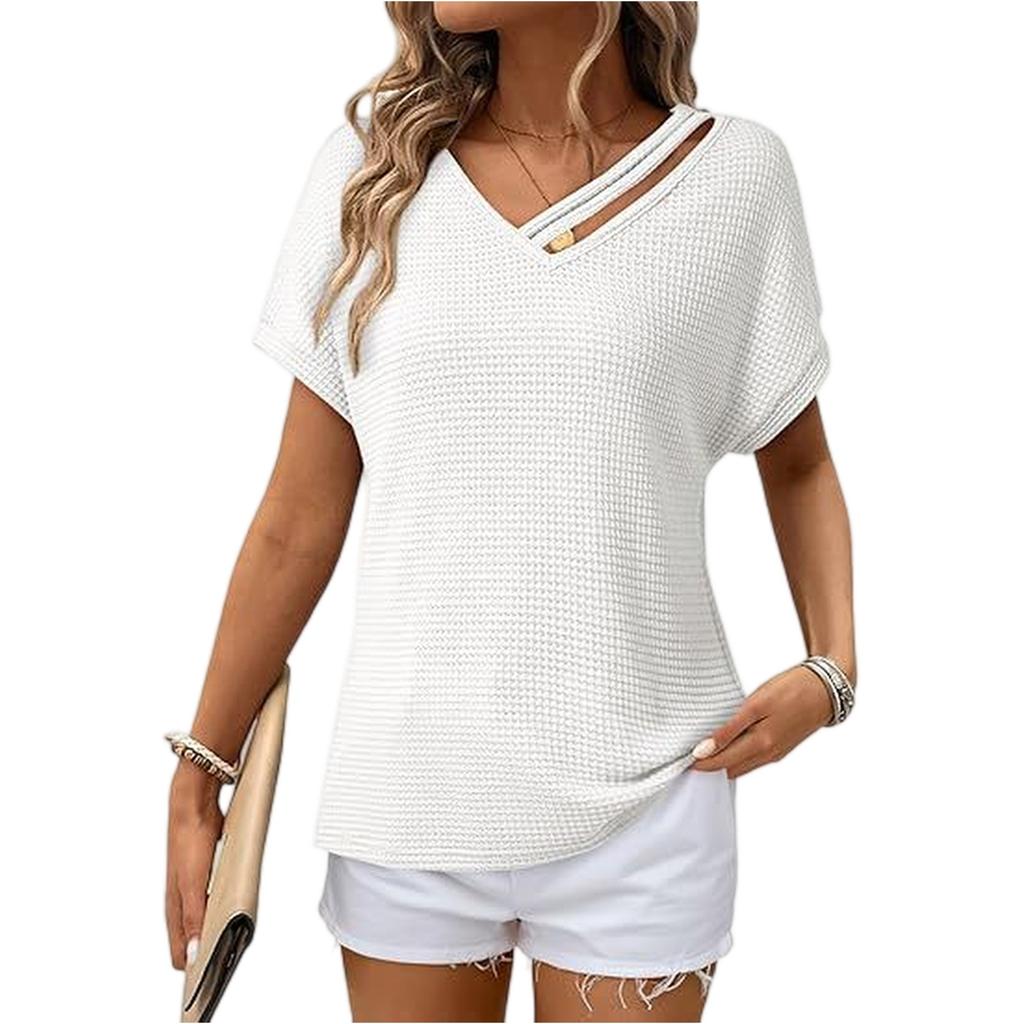 Women's Asymmetrical Short Sleeved Collar Shirt Top