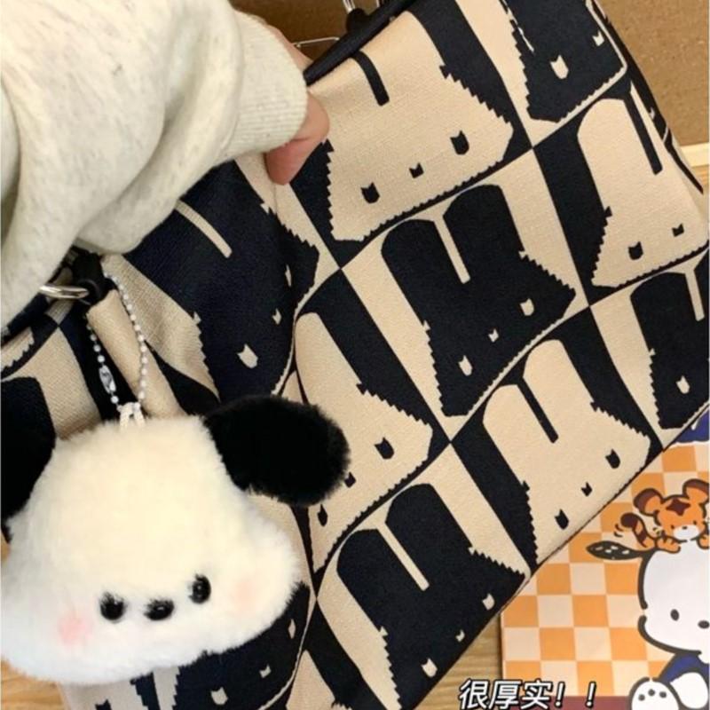 Korean Cute Rabbit Print Tote Bag Women Black White Color Block Large Capacity Shoulder Bag Ladies Canvas Fashion Underarm Bags