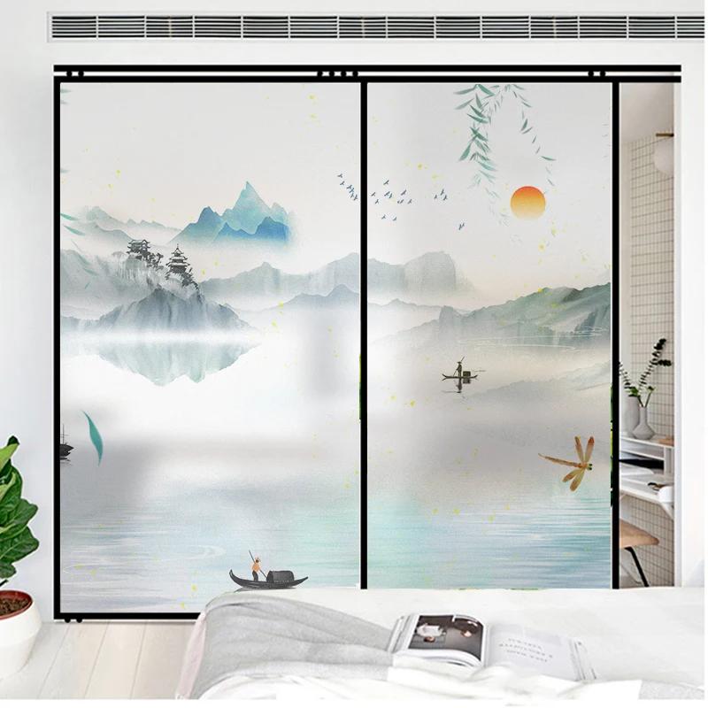 Chinese Painting Window Film Privacy Sticker UV Blocking Heat Control  Window Coverings Window Tint for Homedecor