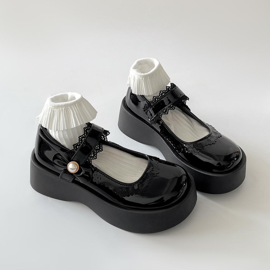 Black French Retro Platform Small Leather Shoes Women's 2025 New Summer Skirt JK Shallow Mouth Mary Jane Single Shoes
