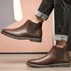 Youth Men's New Style Spring Fall British Leather Chelsea Short Boots Anti Slip Breathable Versatile British Fashion Boots