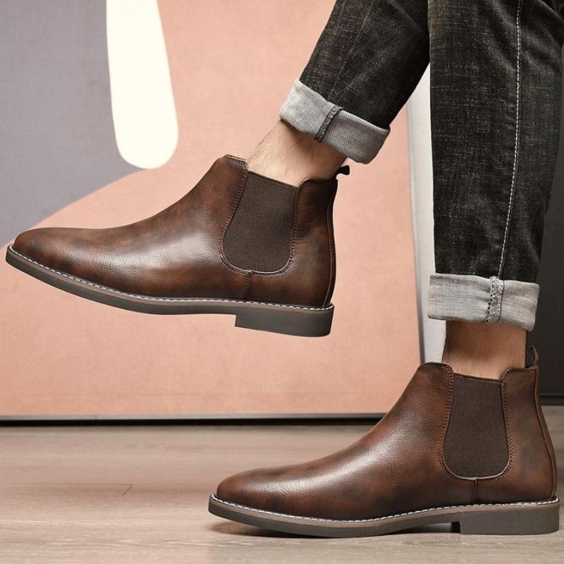 Youth Men's New Style Spring Fall British Leather Chelsea Short Boots Anti Slip Breathable Versatile British Fashion Boots