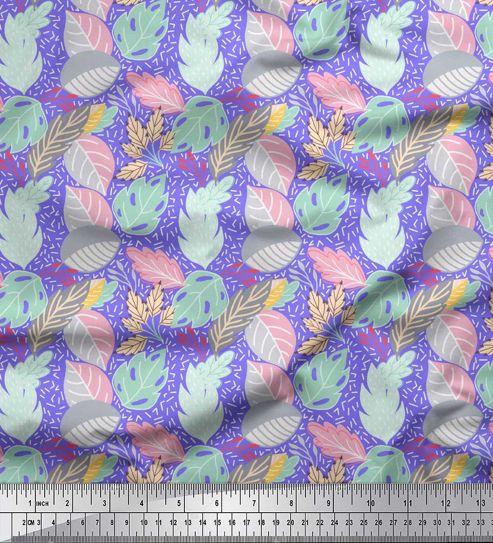 

Тканина Soimoi Blue Japan Crepe Satin Дуб і Букове Листя Принт Тканина на метр 42 дюйма 42 Inch Wide - Poly Crepe фіолетовий