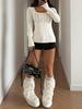 European & American Trendy Cable Knit Sweater, Slimming U-neck Button-up Pullover with Long Sleeves for Autumn.