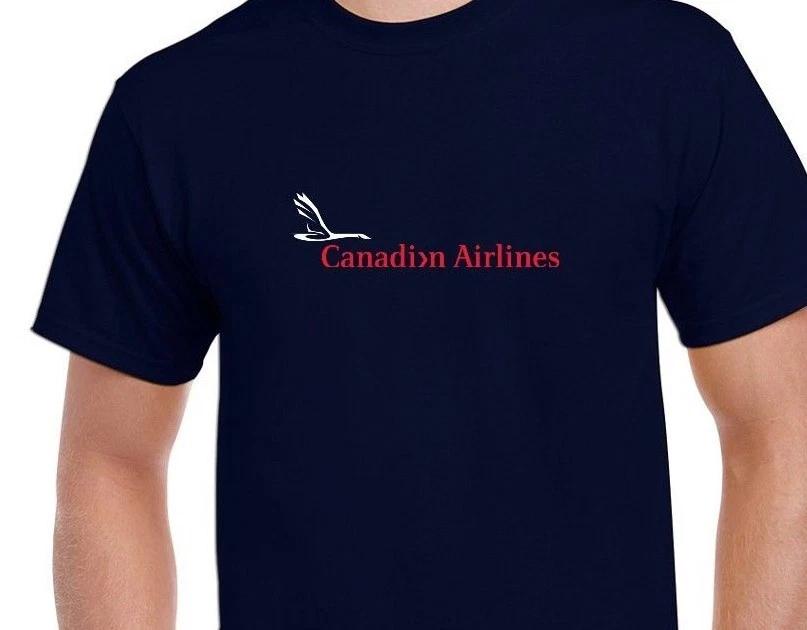 Canadian Airlines Red White Logo Canada Aviation Navy Blue Cotton T-Shirt M