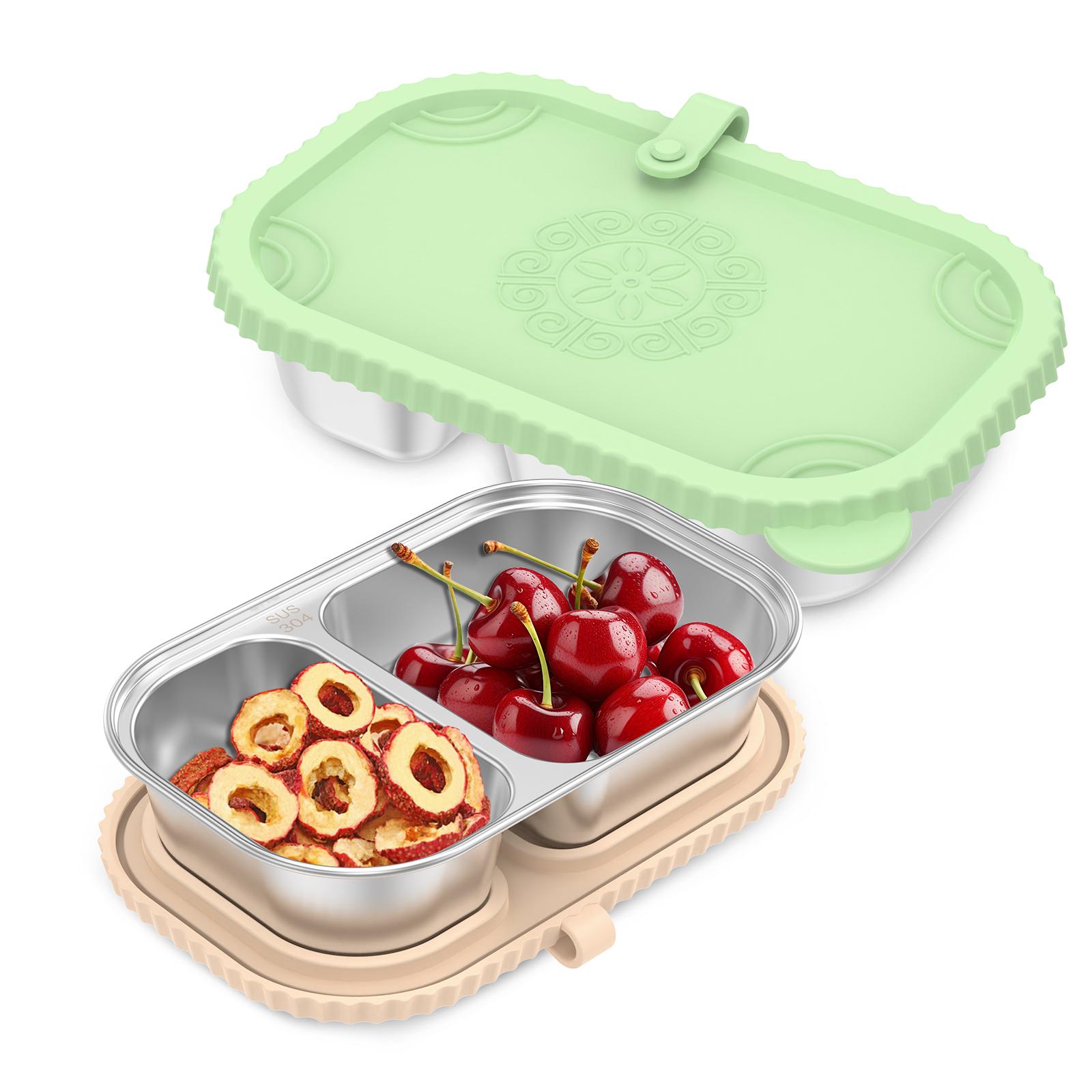 

2Pcs Stainless Steel Snack Container with Lid Divided Meal Prep Box Container Leak-proof Food Storage Box for Work Travel School