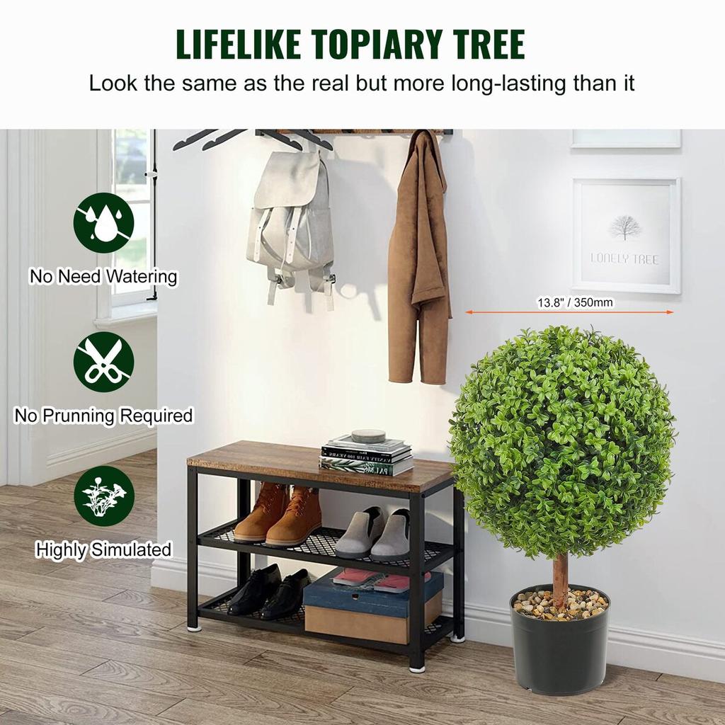 Artificial Topiaries Boxwood Trees, 24 inch Tall (2 Pieces), Ball-Shape Faux Topiaries Plant with Planters, Green Feaux Plant w/ Replaceable Leaves &