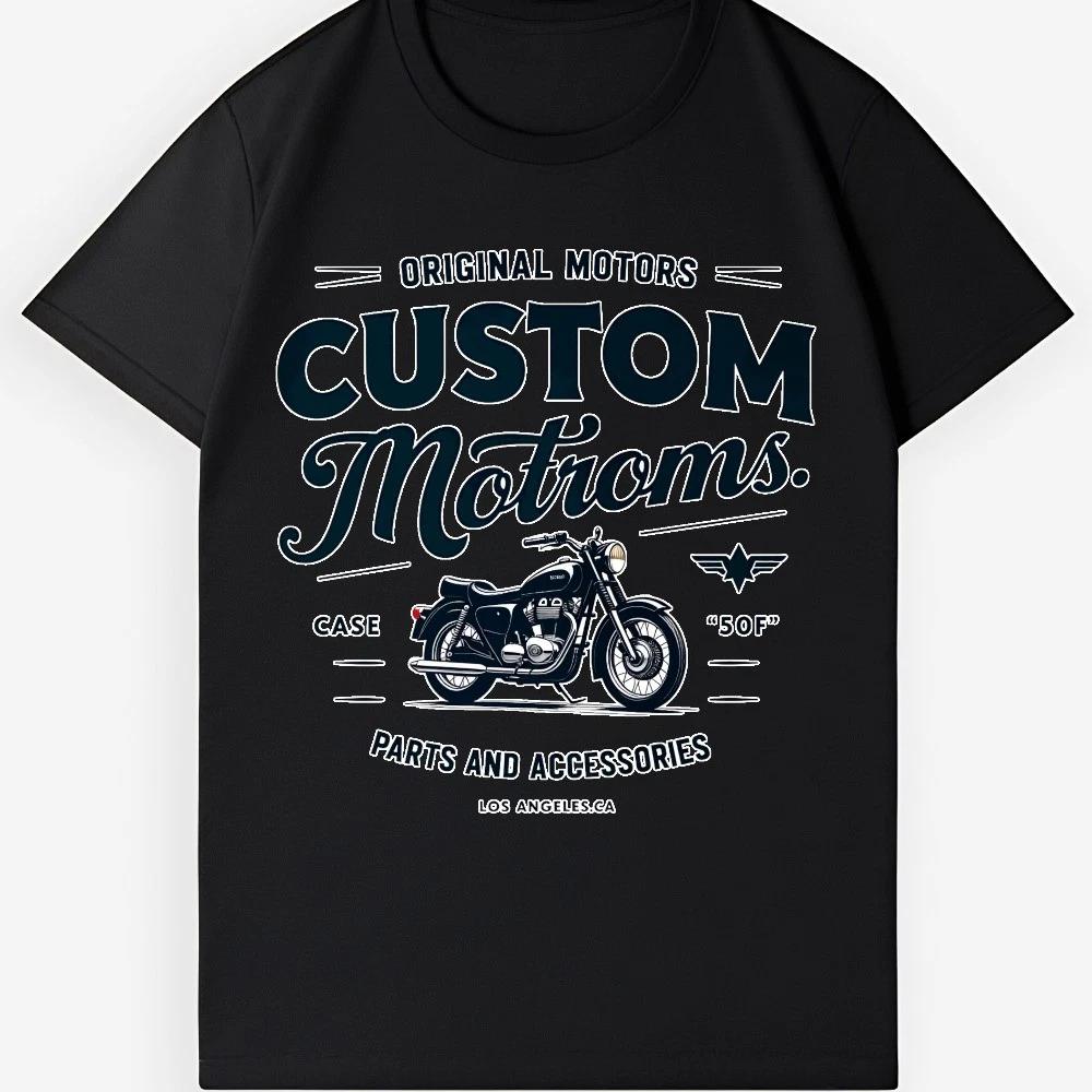 Custom Motors Los Angeles Motorcycle T-Shirt, Retro Biker Graphic Tee L