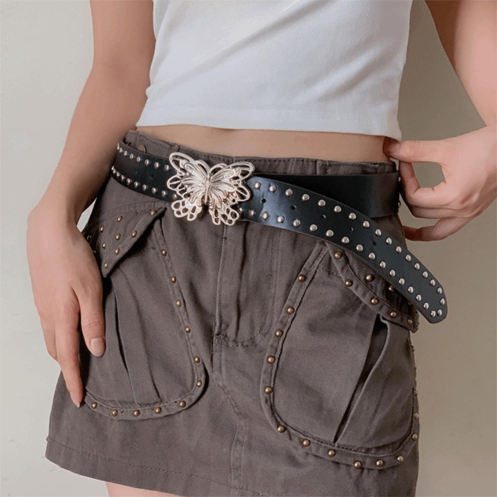 Punk Butterfly Waist Belt Y2k Pu Waistbands Luxury Rivet Belt Dress Decoration