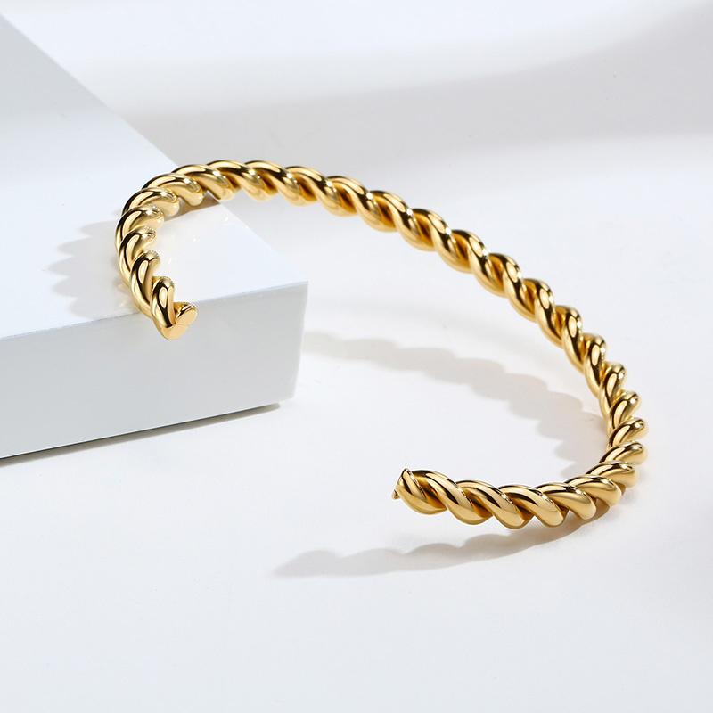 Twisted Bangle Open Cuff Bracelet 100% Stainless Steel Rope Twisted Bracelet Women Jewelry Minimalist Style